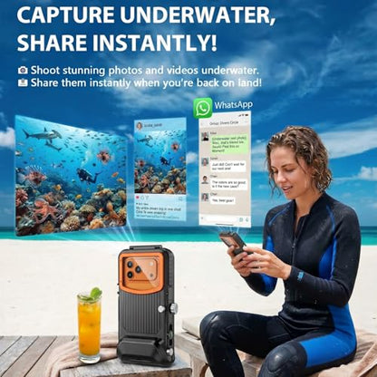 Underwater Phone Case for iPhone 17/Air/16/15 Pro Max, 50ft/15m Professional Scuba Snorkeling Diving Phone Case with Vacuum Seal & Mechanical Shutter, Housing with Compass, No Vignetting for Swimming - color: Dark