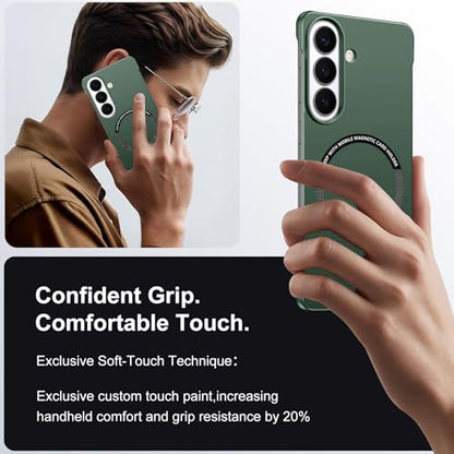 Frameless Slim Case for Samsung Galaxy S26 Plus, Silky Touch, Hard PC Matte Back, Exposed Sides Compatible with Mag-Safe, Anti-Scratch Shockproof Protective Cover for Samsung S26 Plus 5G (Green) - color: Green