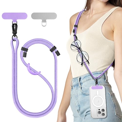 SURPHY Phone Lanyard Crossbody, Phone Strap Crossbody with 2 Tether Tabs - color: Purple