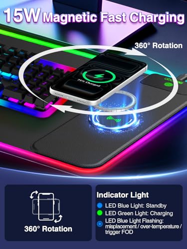 XL RGB LED Gaming Mouse Pad with 15W Magnetic Wireless Charging - color: RGB-Magnetic Right Charger-31.5"x11.8"