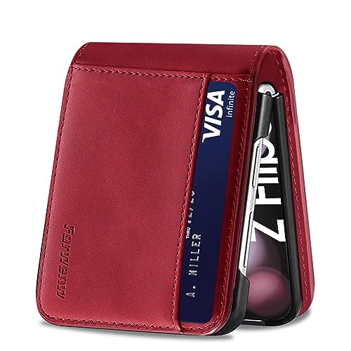 for Samsung Galaxy Z flip 5 Case Flip Leather Cover with Hinge Protection, Luxury Slim Thin Magnetic Wallet Case [1 Card Holder], Shockproof Full-Body Protective for Samsung Z Flip 5 Phone Case - color: Red, size: Z Flip 5
