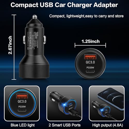 Car Chargers, Dual Ports USB C & USB-A Cigarette Lighter Adapter Multipack - color: 3-Pack