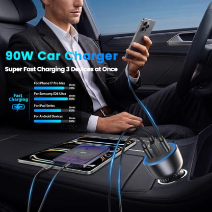 90W USB C Car Charger Multi Ports Adapter Fast Charging for iPhone Duo