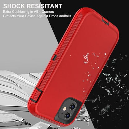YKHJKLEC for iPhone 11 Case, Military Grade 3 in 1 Heavy Duty Shockproof/Drop Proof/Dust Proof Case with 2Pcs Tempered Glass Screen Protector (Red/Black) - color: Red/Black