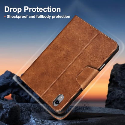 Gexmil Leather Case for iPad mini 7 A17 Pro/iPad mini 6 Gen 8.3 Inch - color: Vegetable Tanned Brown