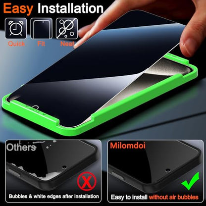 Milomdoi Privacy Screen Protector for iPhone 15 Pro Max, Tempered Glass | 3+3 Pack, 9H+ Hardness, Camera Lens Protector, Military Grade Shatterproof, Easy Installation, No Bubbles, Case Friendly - size: iPhone 15 Pro Max 6.7 inch