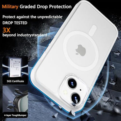 Magnetic iPhone 14/13 case,Compatible with Magsafe, Military-Grade Protection,Slim Translucent Matte Shockproof with Anti-Scratch Anti-Fingerprint Phone Cover (Frosted White, iPhone 14/13) - color: Frosted White, size: iPhone 14/13