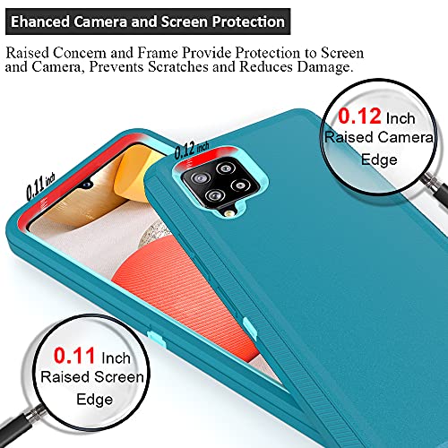 Compatible with Samsung Galaxy A42 5G Case,with Screen Protectors,Heavy Duty Rugged Shockproof Full Body Protection Kickstand Case with Belt Clip Holster for Samsung Galaxy A42 5G (Teal+Light Blue) - color: Teal+Light Blue
