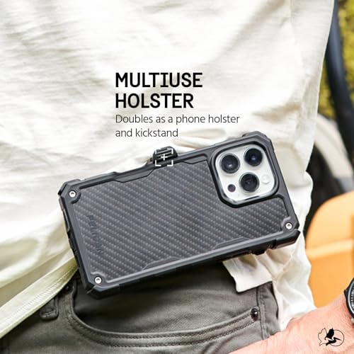 Pelican Shield iPhone 16 Pro Max Case - Rugged MagSafe Phone Case - Carbon | Magnetic Phone Case w/21ft Military Grade Drop Protection - Phone Cover w/ Belt Clip Holster Kickstand for iPhone 16 Pro Max - color: Carbon