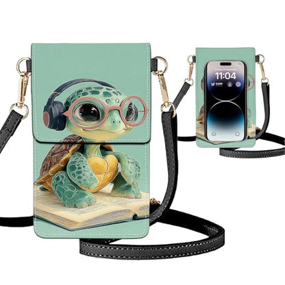 Small Crossbody Bags for Women Touchscreen Cell Phone Bag Cross Body Purses with adjustable Strap,Gifts For Teenage Girls-Cute Turtle on Book