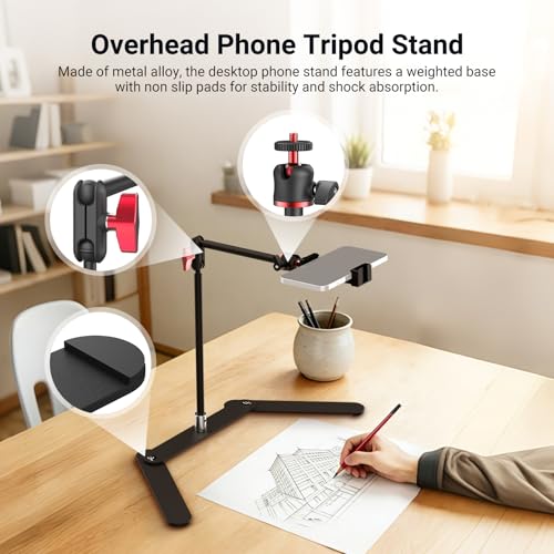 NEEWER Overhead Phone Tripod Stand w Dual Ball Head Shock Absorbent, DS026