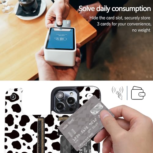 Compatible with iPhone 16 Pro Wallet Case with Card Holder, Back Flip Folio PU Leather Kickstand Card Slots Case for Women Girls, Double Magnetic Clasp Cover 6.3 Inch (Black Cow Print) - color: Black Cow Print, size: iPhone 16 Pro 6.3 inch