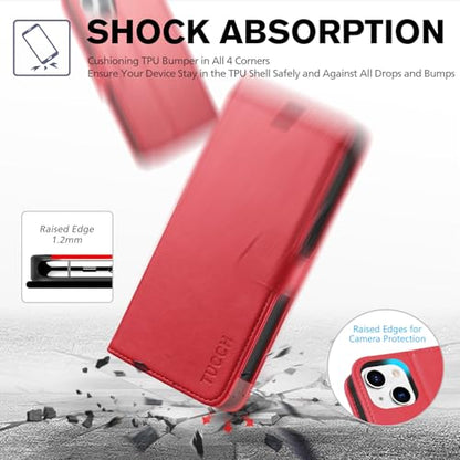 TUCCH Wallet Case for iPhone 13 (6.1") 2021, 3 Card Slots, Red | RFID Blocking, Viewing Stand, Shockproof TPU Shell, PU Leather, Magnetic Closure, Protective Folio Flip Cover - color: Red