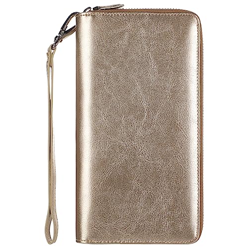 Small Compact Women Wallet RFID Blocking Genuine Leather Bifold Purse with ID Windows - color: 2-waxed Champion Gold, size: One Size