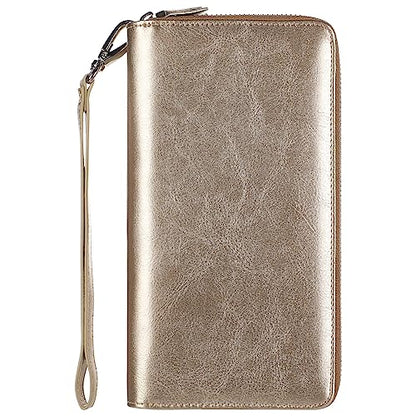 Small Compact Women Wallet RFID Blocking Genuine Leather Bifold Purse with ID Windows - color: 2-waxed Champion Gold, size: One Size