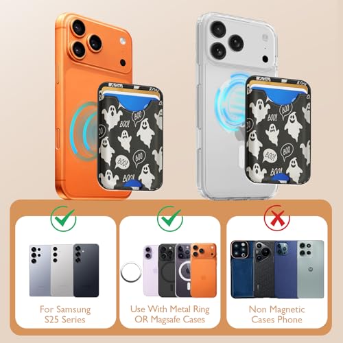 Compatible with Magsafe Wallet Magnetic Card Holder - Halloween Ghost Phone Wallets for Women Teen Girls Cute for iPhone 17/16/15/14/13/12 Series Slim for Apple Mag RFID Magnet,Fit 3 Cards - color: Ghost