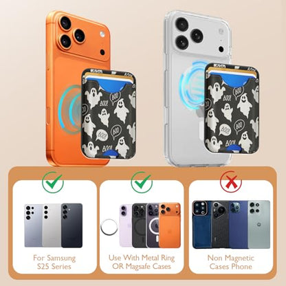 Compatible with Magsafe Wallet Magnetic Card Holder - Halloween Ghost Phone Wallets for Women Teen Girls Cute for iPhone 17/16/15/14/13/12 Series Slim for Apple Mag RFID Magnet,Fit 3 Cards - color: Ghost
