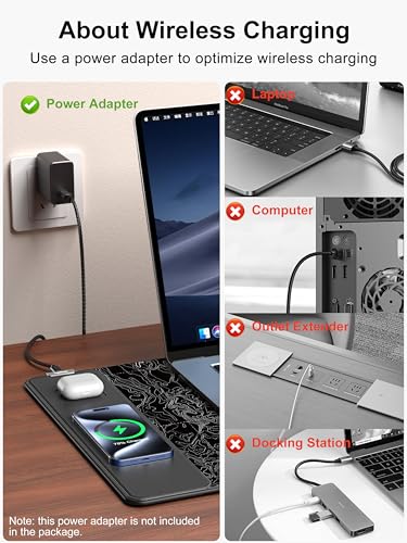 Mouse Pad with Wireless Charging, Large Desk Mat, Black Topographic Map #3 - color: Black Topographic Map #3