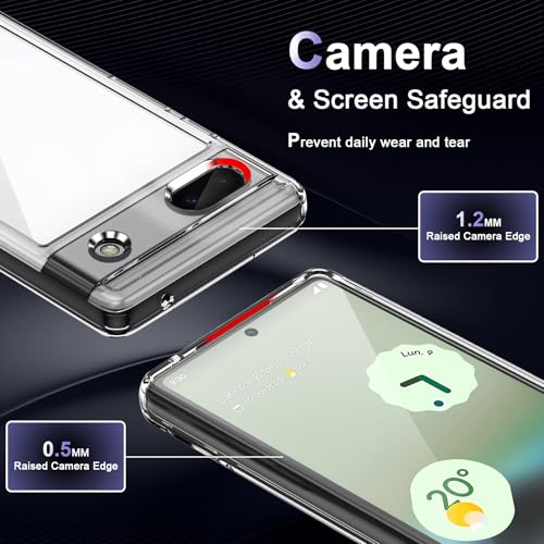 Case for Google Pixel 6a, Military Grade Drop Protection Phone Case, Yellowing Resistant, Anti-Scratch Hard PC Back, Shockproof Hard Ultra-Thin Protective Cover, Clear - size: Google Pixel 6a