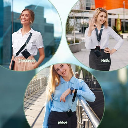 Clip and Go Phone Strap with Wallet Crossbody, Phone Chain Cross Body with Detachable Zippered Pouch, Phone Lanyard with Purse, Adjustable Mobile Strap (Black) - color: Black