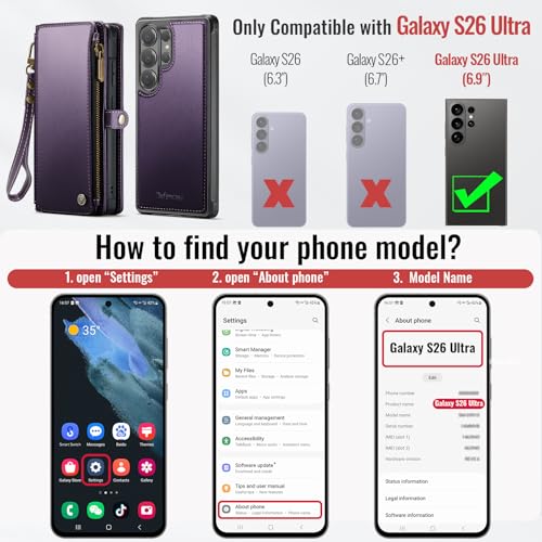 Defencase for Galaxy S26 Ultra Case Wallet Compatible with Magsafe, Purple | Magnetic Detachable, RFID Bolcking Card Holder, Zipper Strap, PU Leather Drop-Proof Phone Cover for Samsung Galaxy S26 Ultra - color: (Detachable with Magsafe)-Purple