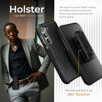 MOTIVE for Samsung Galaxy s24 Plus Case with Belt Clip, Kickstand | 6.6" | Ranger v1 Series, Black, 360° holster, open-top/bottom port access, grip, slim - size: S24 Plus