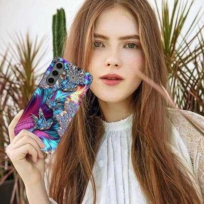 Compatible for Samsung Galaxy A15 5G Case,Double Layer Shockproof Protection Heavy Duty Phone Cover,Sparkling Diamond Bird Pattern - color: Sparkling Diamond Bird Pattern, size: A15