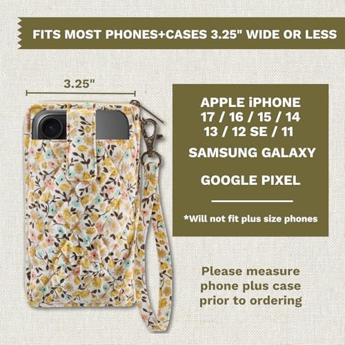 Bella Taylor Cell Phone Wristlet, Quilted Phone Wallet for Women | Lightweight, RFID blocking, phone pocket, built-in wallet, card organizer, coin pocket, secure zipper, quality construction - color: Prairie Meadow