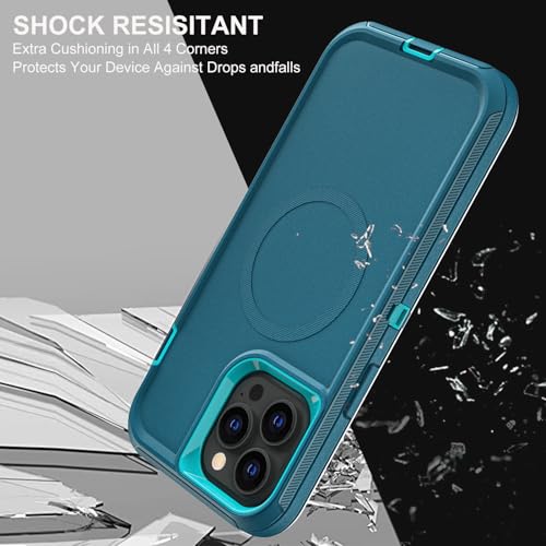 YKHJKLEC for iPhone 15 Pro Case, Compatible with Magsafe, Military Grade 3 in 1 Heavy Duty Shockproof/Drop Proof/Dust Proof Case with 2Pcs Tempered Glass Screen Protector (New-Blue/Turquoise) - color: New-Blue/Turquoise
