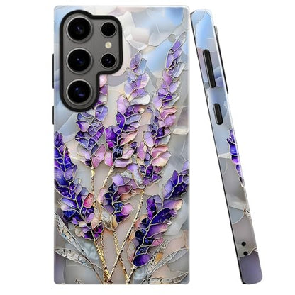 Case for Samsung Galaxy S26 Ultra,Camera Protection Soft Glossy Phone Case - Lavender Flower Purple Stained Glass - color: Lavender Flower Purple Stained Glass, size: Samsung Galaxy S26 Ultra