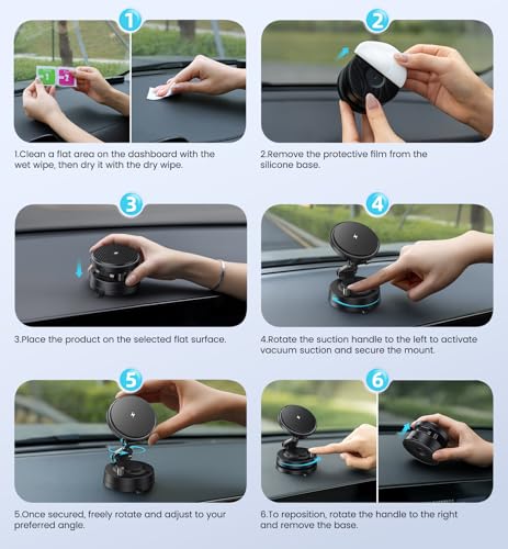 Upgraded 15W Magnetic Car Charger, Dashboard Phone Holders for iPhone 12-17