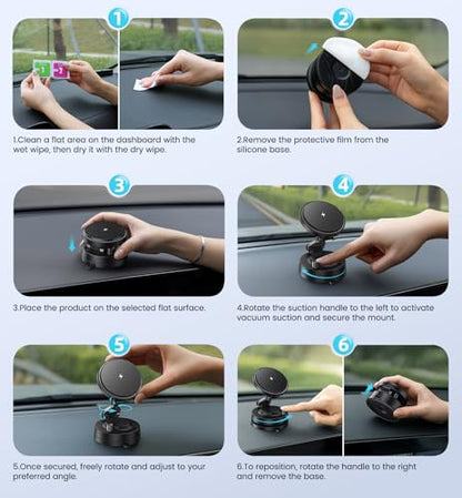 Upgraded 15W Magnetic Car Charger, Dashboard Phone Holders for iPhone 12-17