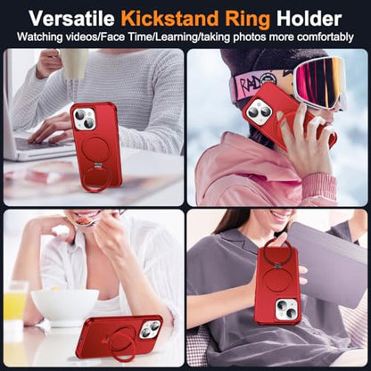 SKYLMW Compatible with iPhone 15 Case with Stand,Red | iPhone 15 Phone Case 6.1",Magnetic Ring Stand,Compatible with MagSafe,Military-Grade Protection,Great Grip Feeling - color: Red, size: Iphone 15