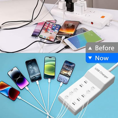 USB C Charger, 10 Ports USB Charging Station, 50W Multi-Port USB C Charger - size: 10Ports-50W