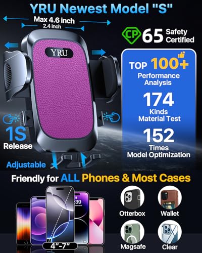 YRU [2026 Ultimate Car Phone Holder Mount [Bendable & Adjustable Aluminum Arm] Cell Phone Holder for Car Dashboard Windshield Phone Stand for iPhone 17 16 15 14 Pro Max Samsung Pickup Truck, Rose Red - color: Rose Red