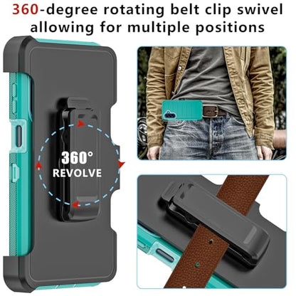 for Samsung Galaxy A17 Case with Belt Clip Holster & Kickstand, Heavy Duty 3-Layer Military Grade Rugged Full Body Protection Cover Case for Galaxy A17 5G (Teal) - color: Teal