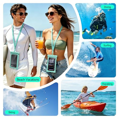 Floating Waterproof Phone Pouch 2 Pack - Dual Floatable Airbags Up to 7.2", IPX8 Waterproof Phone Dry Bag with Lanyard for Beach, for iPhone 17 16 15 Samsung Galaxy Etc., Pink + Lake Blue - color: Pink + LakeBlue