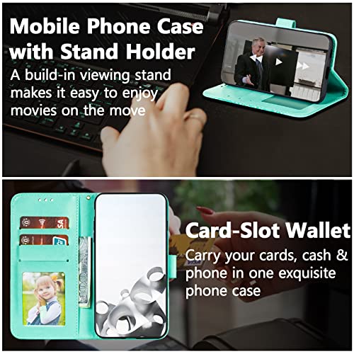 EYZUTAK Case for iPhone 13 Pro, Premium PU Leather Magnetic Flip Wallet Case with Card Holder Cash Slot Lanyard Strap Kickstand Function Embossed Mandala Flower Pattern Shockproof Cover - Green - color: Green, size: iPhone 13 Pro
