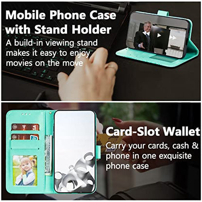 EYZUTAK Case for Samsung Galaxy A15 4G/5G, Premium Leather Magnetic Closure Flip Wallet Phone Case with Card Holder Cash Slot Stand Function Embossed Mandala Flower Shockproof Lanyard Cover - Green - color: Green, size: Samsung Galaxy A15 4G/5G