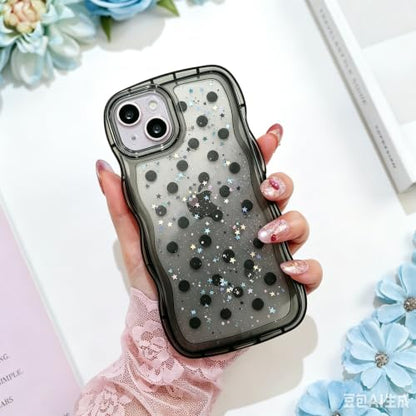 Glitter case for iPhone 13/14 Polka dots Black | Bling Sparkle Glitter，Polka dots，Full Protection Soft TPU，Kawaii Cute Phone Case for Women Girls - color: Polka Dots Black