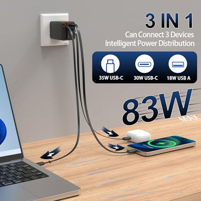 Retractable Charger, 83W Retractable USB C Charger with Type-C Cable and QC18W PD30W Port, PD PPS Fast Charging Block with Foldable Plug for iPhone 17 16 15 14 13 12 11, Galaxy, LG, Pixel, Tablet
