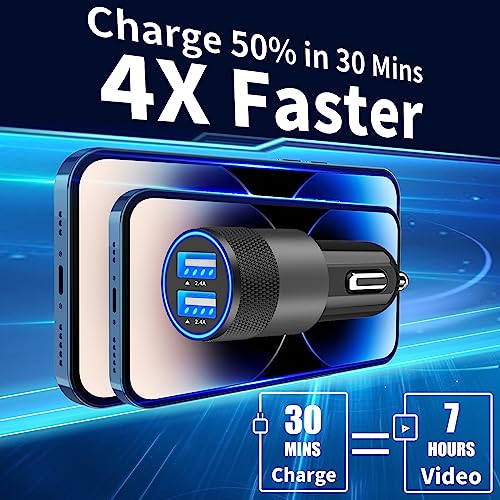 Apple MFi Certified iPhone Car Charger Fast Charging 4.8A Car Phone Charger - color: Ebony Black