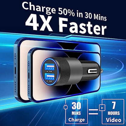 Apple MFi Certified iPhone Car Charger Fast Charging 4.8A Car Phone Charger - color: Ebony Black