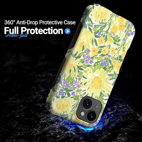 Case for iPhone 15 | Anti-Slip Side Handle| Bold Protective Design | Compatible with MagSafe | Bright Yellow Wildflowers | - color: Bright Yellow Wildflowers, size: iPhone 15
