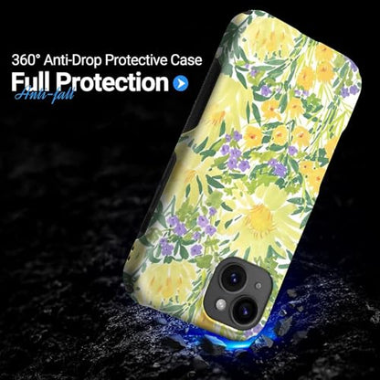 Case for iPhone 15 Plus | Anti-Slip Side Handle| Bold Protective Design | Compatible with MagSafe | Bright Yellow Wildflowers | - color: Bright Yellow Wildflowers, size: iPhone 15 Plus