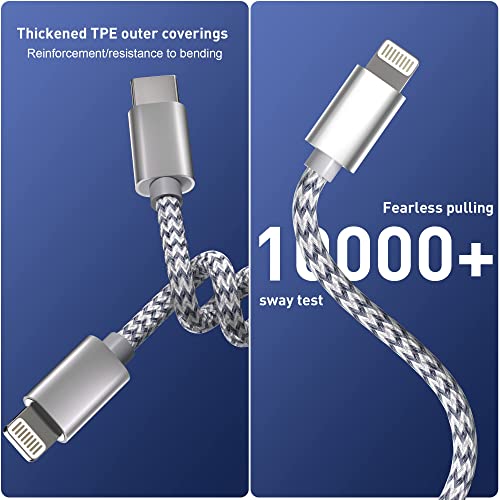 USB C to Lightning Cable 3 Pack 6FT Apple MFi Certified Fast Charging - color: gray