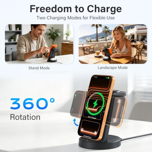 25W Magnetic Fast 3 in 1 Charging Station Wireless Charger Stand - color: Black*1
