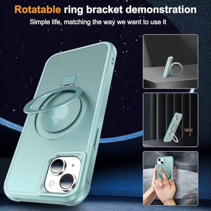 CHAOFEnG Magnetic Compatible with iPhone 15 Case with Stand [Military Grade Drop Tested][Compatible with Magnet] Ring Translucent Slim Hard Back Soft Edge, Teal Green - color: Teal Green, size: iPhone 15