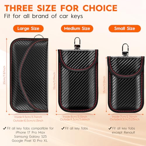 Faraday Pouch for Key Fob, RFID Signal Blocking Pouch, 2 Pack | Dual-layer shielding blocks key fob signals to prevent relay attacks. Protects car keys from keyless theft at home or away - size: Small Size (3.23 x 5.12 inches)