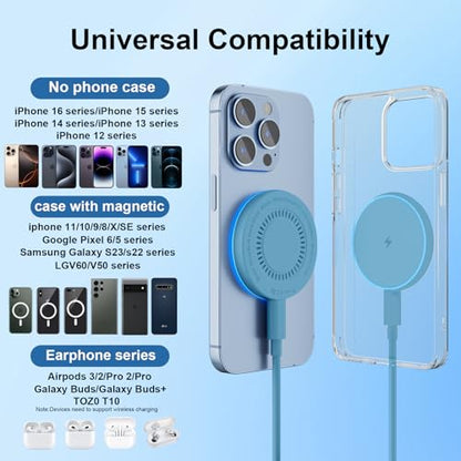 MagSafe Charger 2 Pack 15W Magnetic Wireless Charger Fast Charging Pad Compatible with iPhone 17/16/15/14/13/12 Series & AirPods 3/2/Pro Magnetic MagSafe Charging Pad with Dual Ports-Blue - color: Blue, size: 2Pack